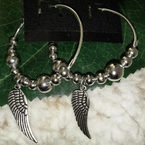 Handmade silver Angel Wing Hoop Earrings